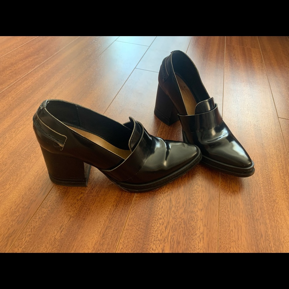 Purified Black Leather Chunky Heels